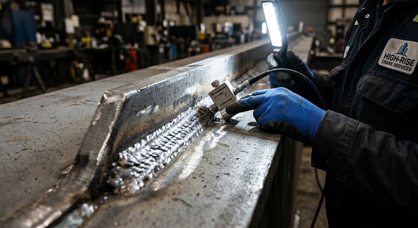 Ultrasonic weld inspection on crane boom structural joint