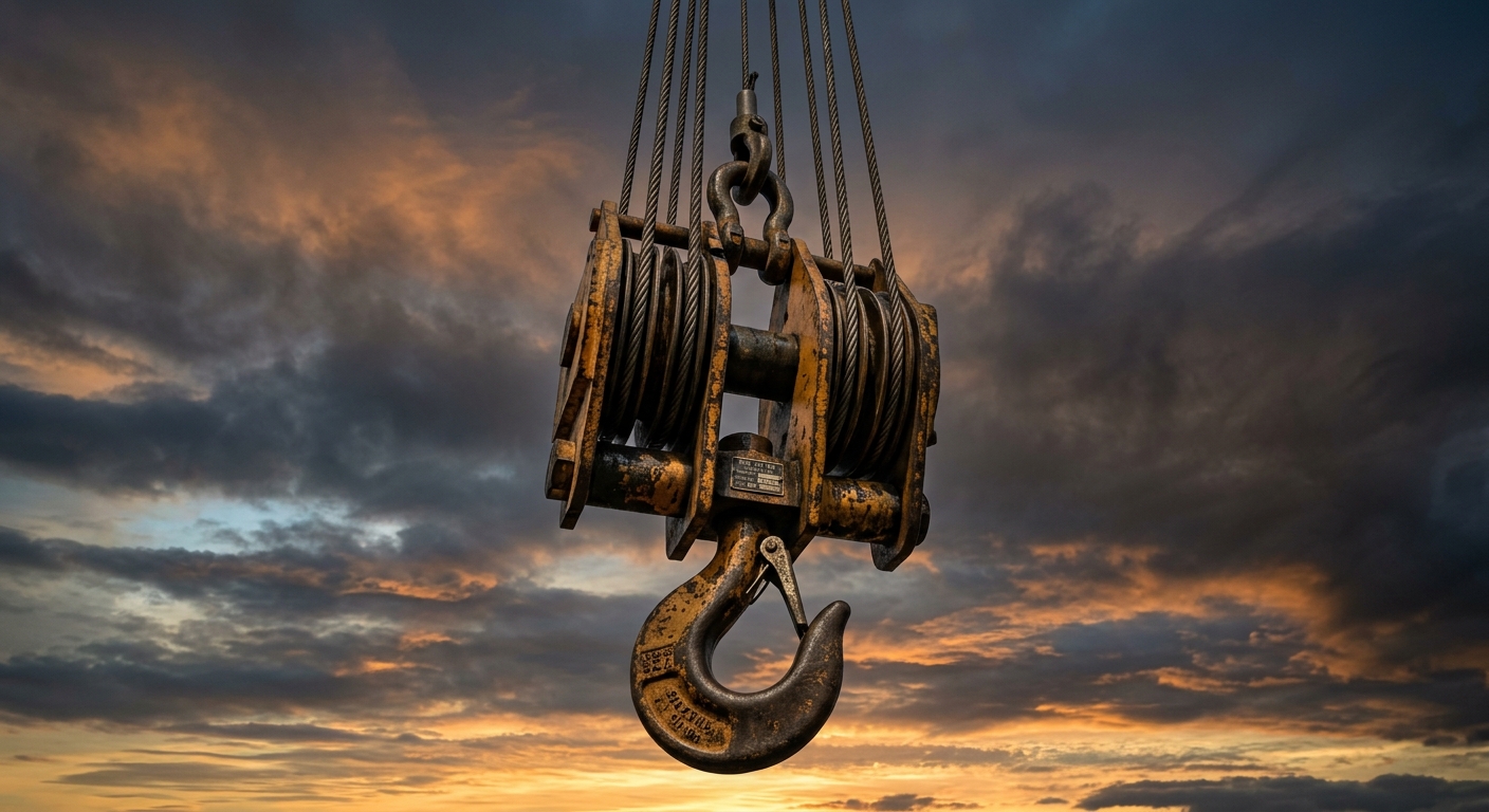 Heavy-duty crane hook block with multiple sheaves for wire rope reeving