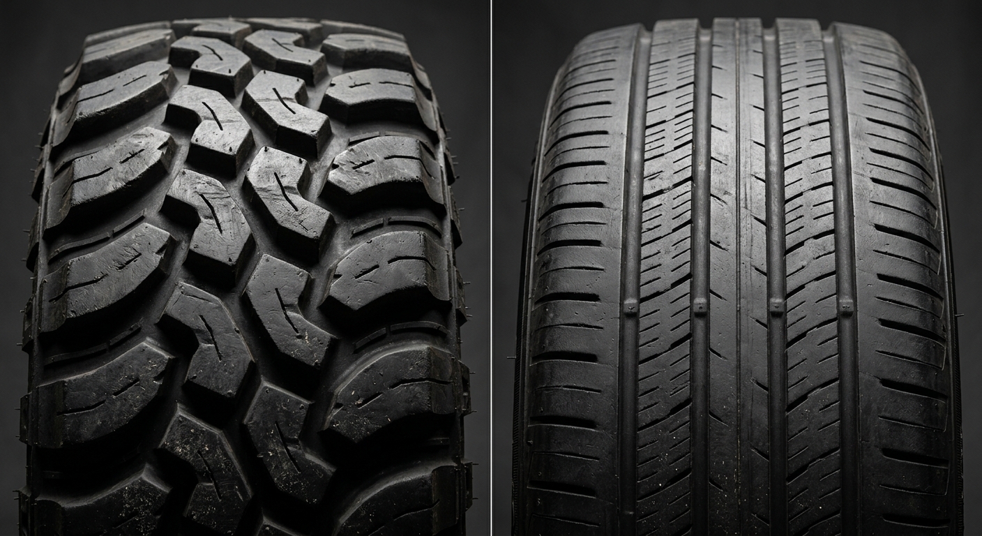 Comparison of deep lug and rib tire tread patterns