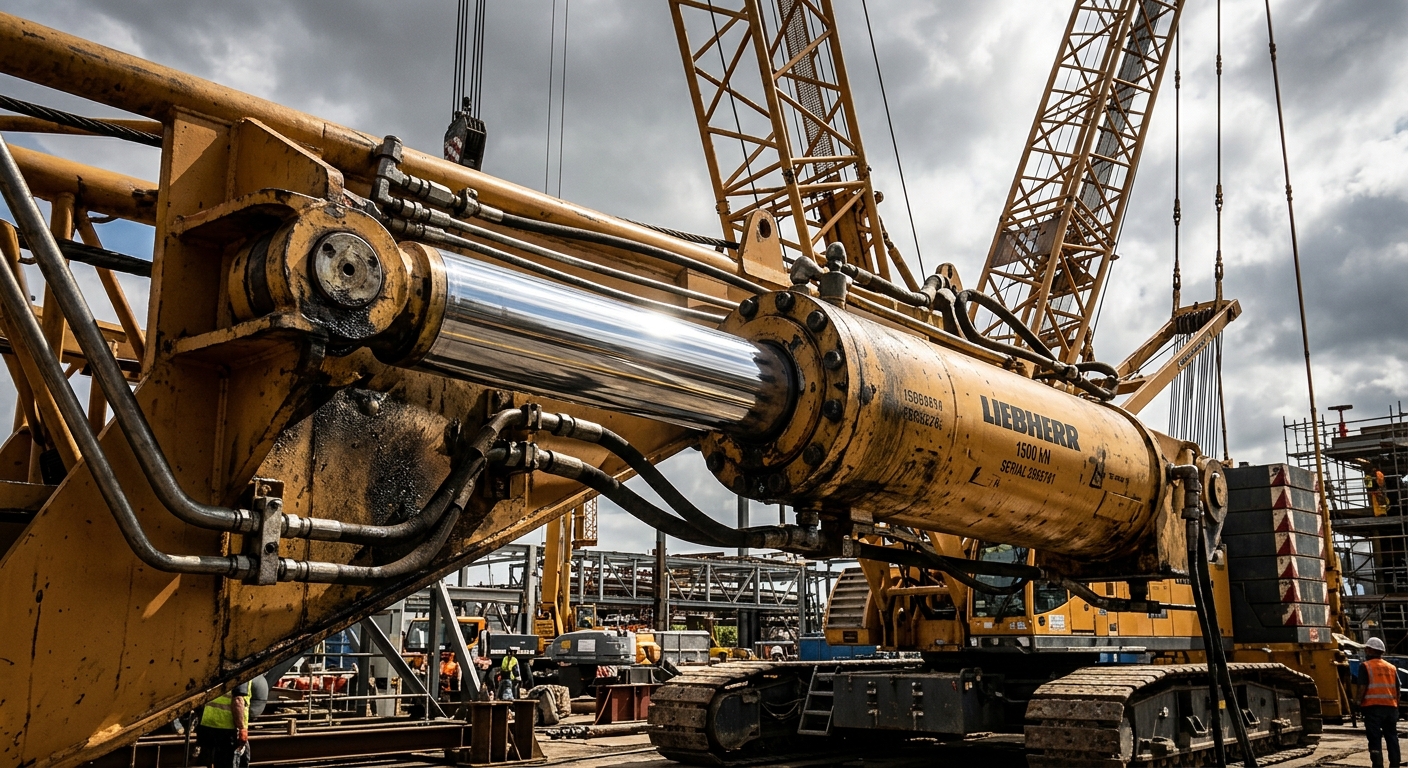 Hydraulic cylinder rod and housing on a crane boom